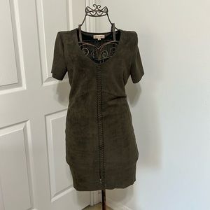 (S) Black Swan Green Suede Mini Dress